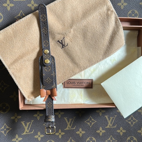 NEW AUTHENTIC LOUIS VUITTON BROWN MONOGRAM ID TAG BRACELET LUGGAGE BOW RIBBON FR - Picture 6 of 16